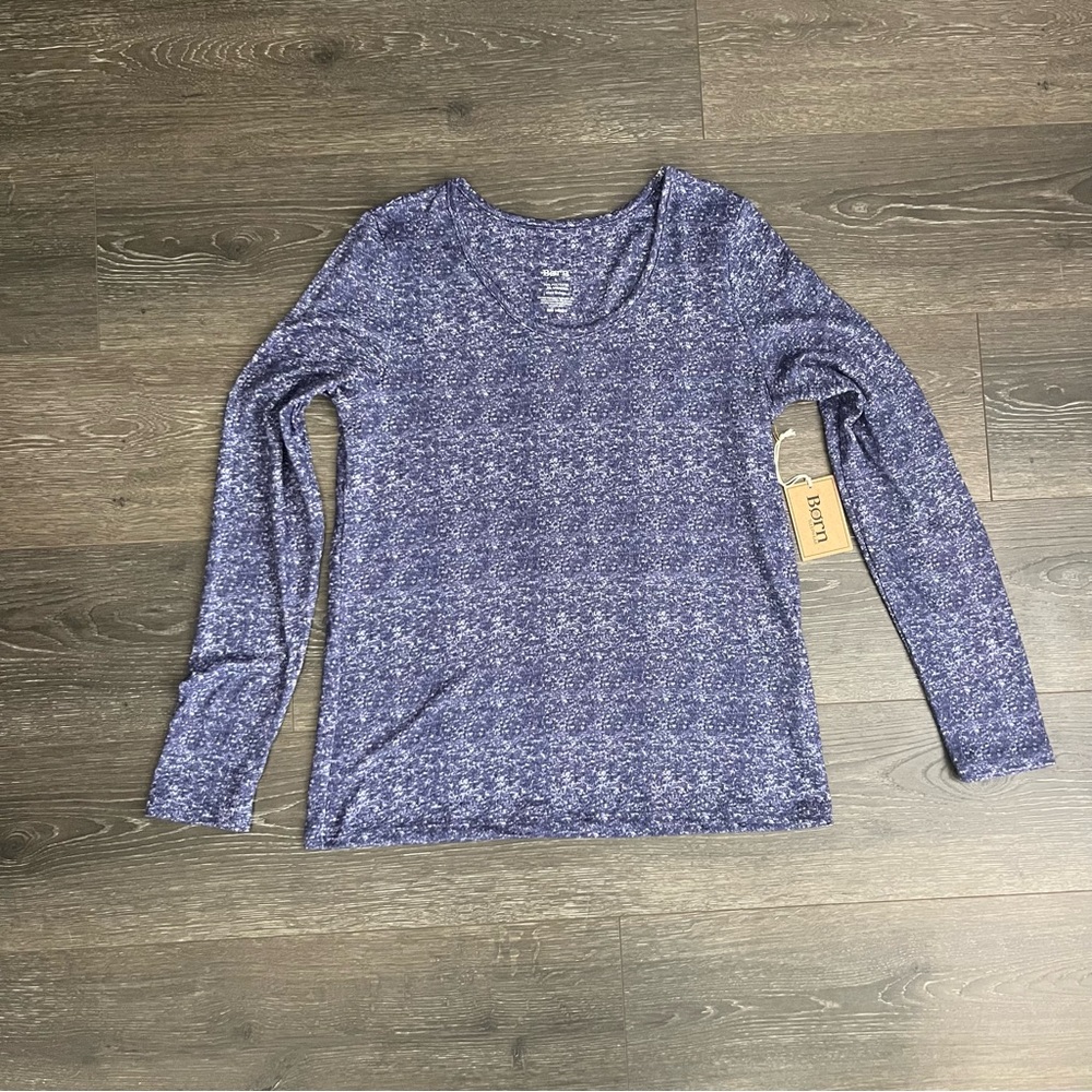 Born Sleepwear Heather Blue Long Sleeve Soft Cozy Night Shirt Large NWT NEW